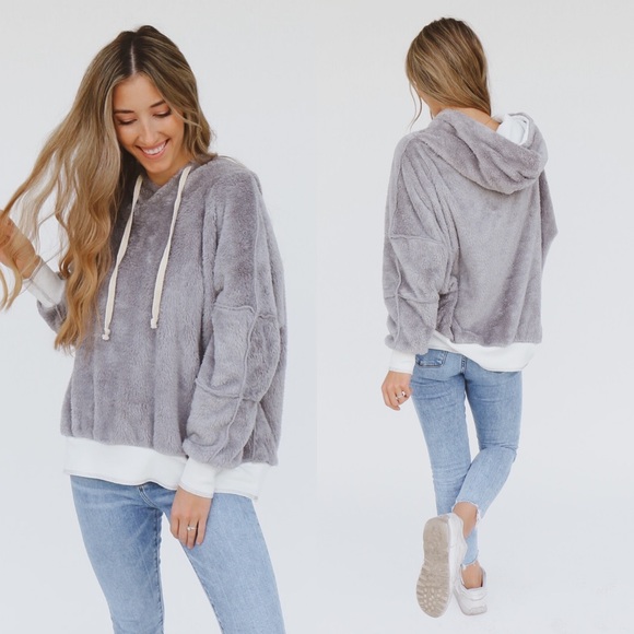 Tops - gray fur hoodie